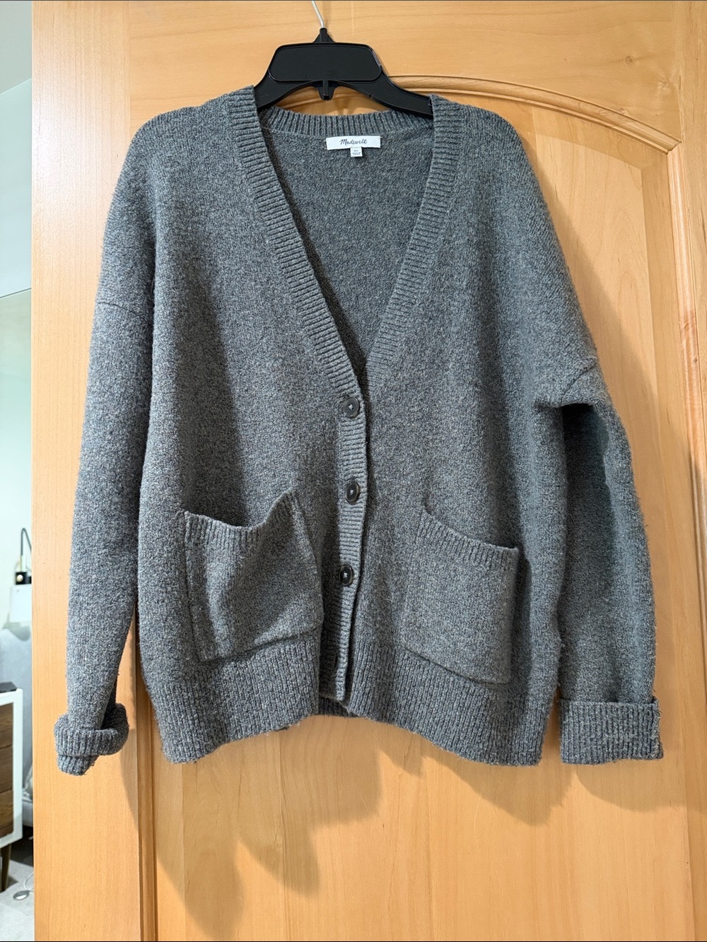 Madewell Grey V-Neck Button Pocket Cardigan